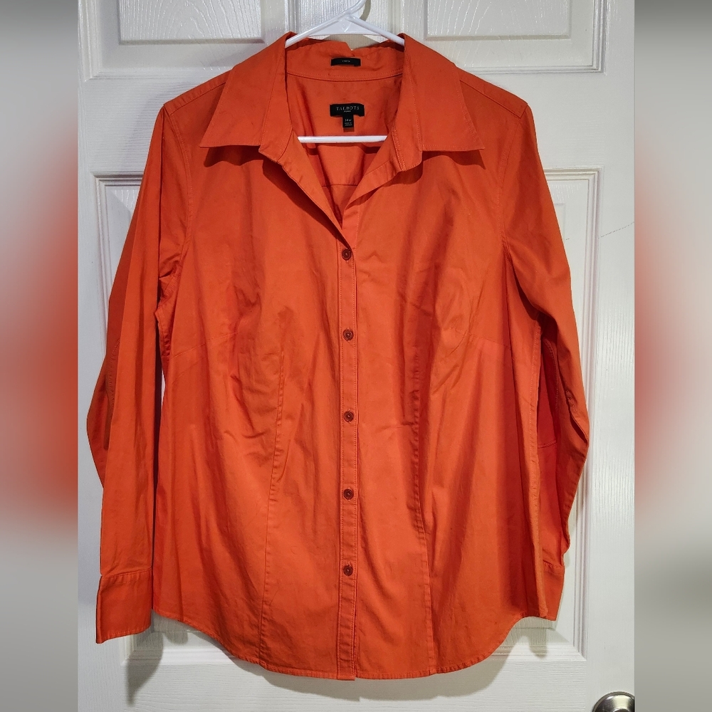 Talbots Women's Orange Button Down Shirt Size 14W